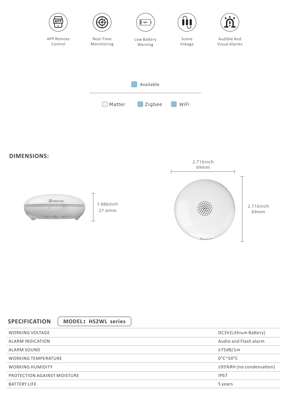 Smart Water Leakage Sensor Heiman HS2WL series