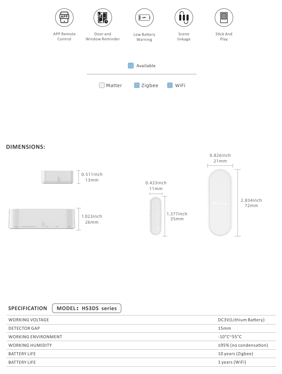 Smart Door Sensor Heiman HS3DS series