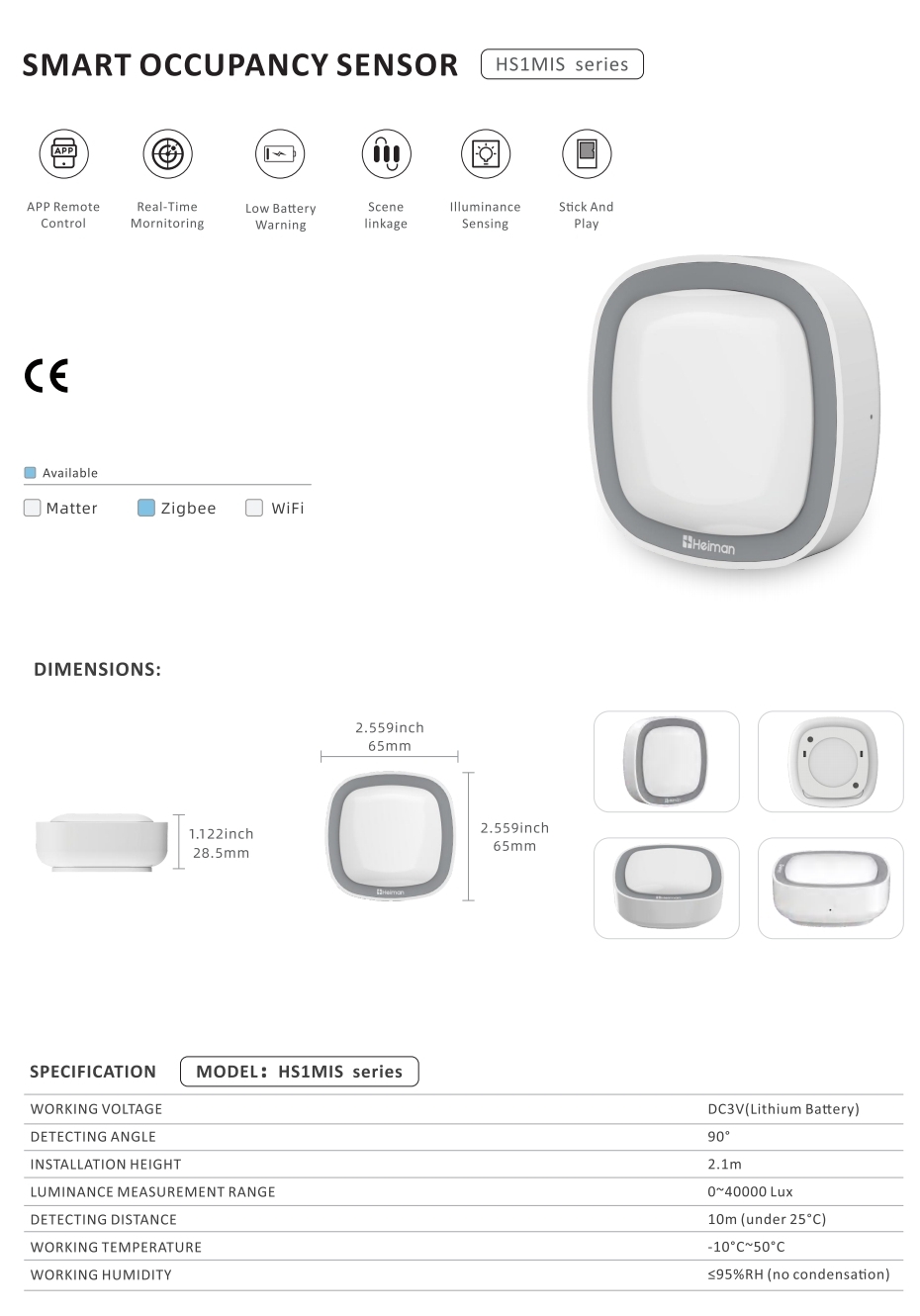 Smart occupancy Sensor Heiman HS1MIS series