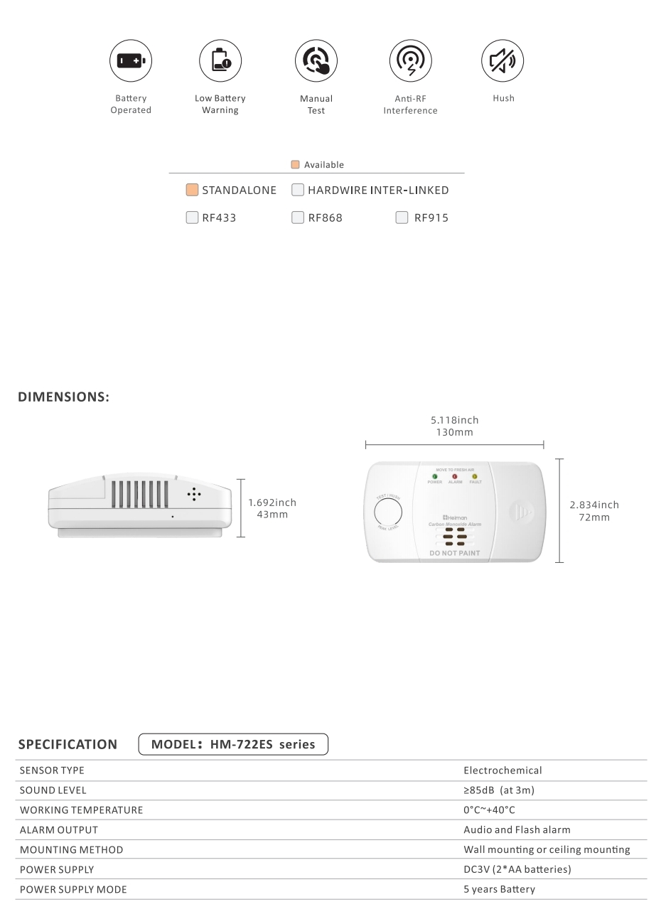 Carbon Monoxide Alarm HM-722ES series