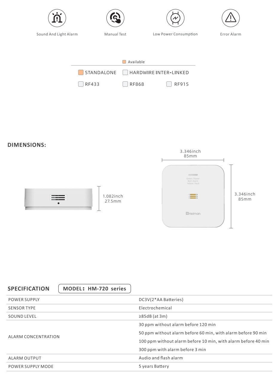 Carbon Monoxide Alarm HM-720ES series