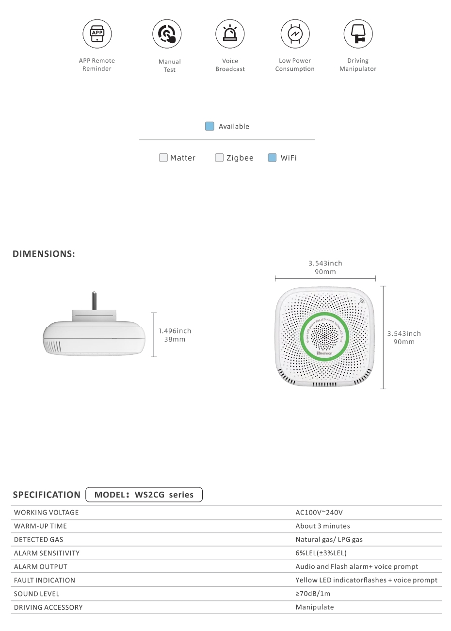Combustible Gas Detector Heiman WS2CG  series